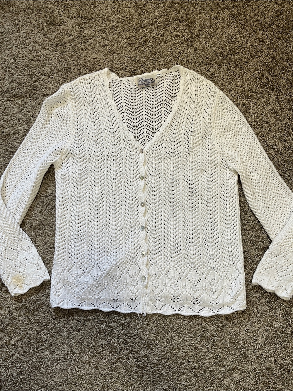 White Crochet Button-Front Women's Sweater Cardigan Medium